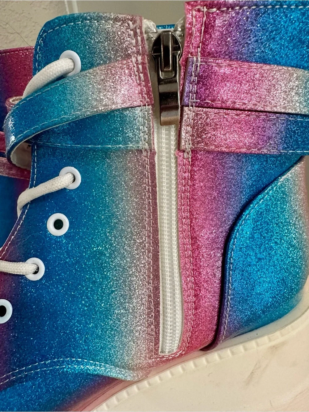 Glitter Gradient Platform Ankle Boots — Blue & Pink